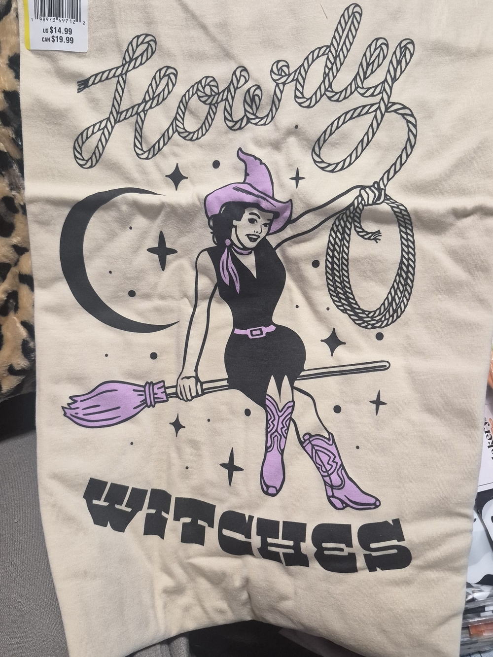 Halloween Cowgirl Witch Graphic Tee with Pink Accents